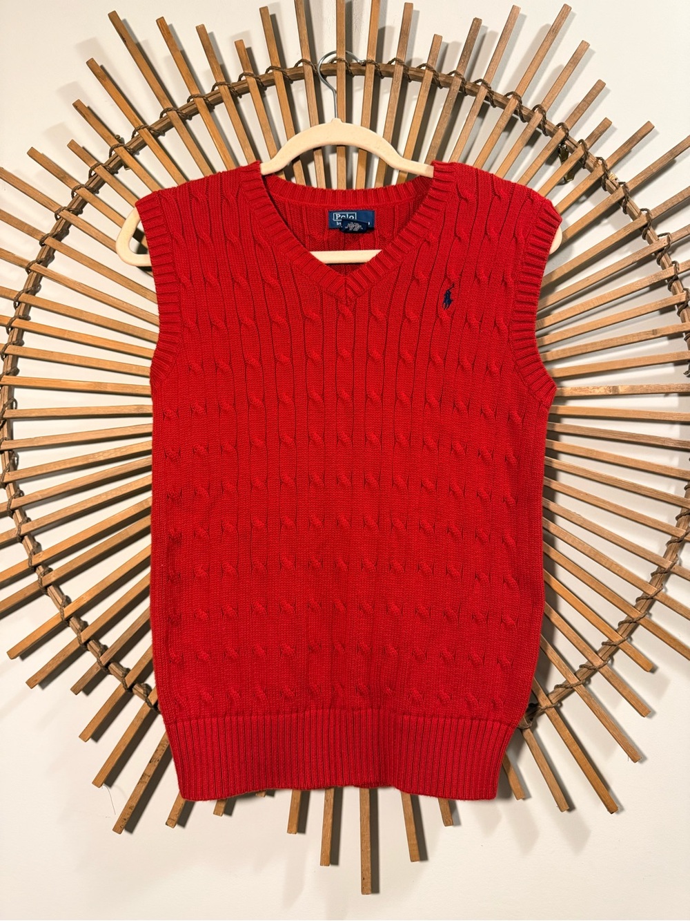 Polo by Ralph Lauren Women's Red Cable Knit V-Neck Sweater Vest Preppy Nautical - Picture 8 of 8